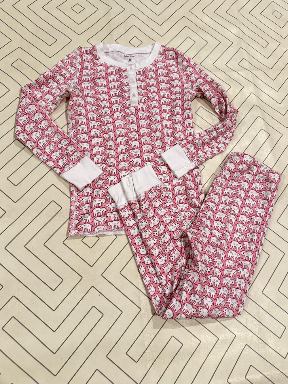 Roller Rabbit Pink & White Elephant Print Kids Pajama Set